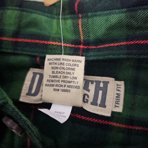 Mens Green Red Plaid Long-Sleeve Button-Up Shirt Duluth Trading Co XL Trim Fit - Picture 7 of 8